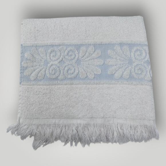 Vintage Towel Cannon Monticello Made in USA Cotton Blend Sculpted Fringed Blue - Picture 1 of 4